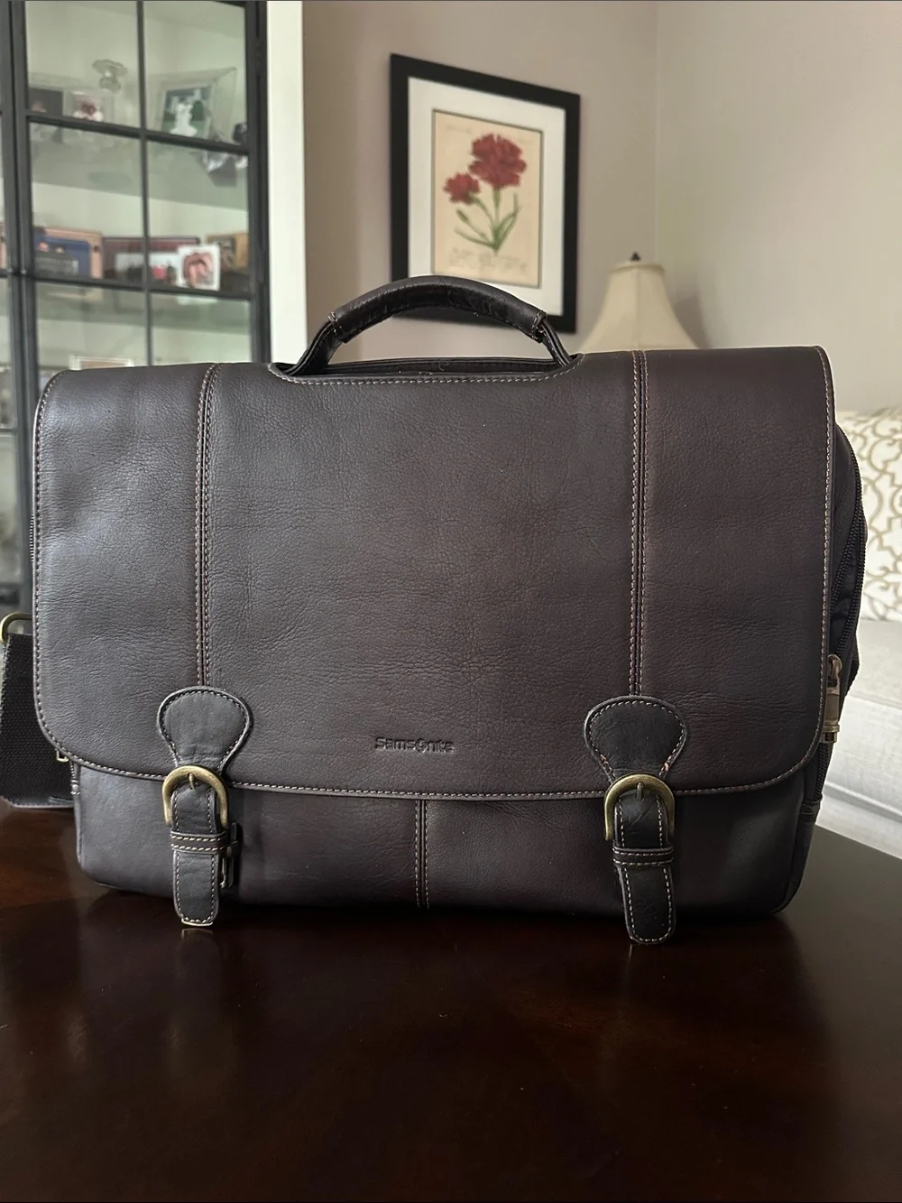 Samsonite Dark Brown Leather Briefcase Messenger Bag